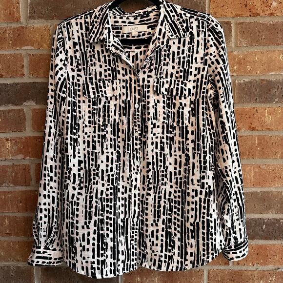 LOFT Tops - Loft Black and White S Long Sleeve Button Up Blouse